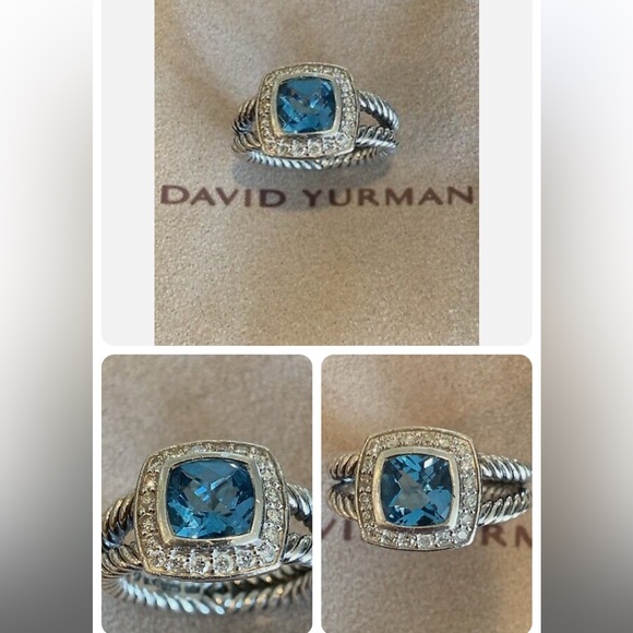 David Yurman Silver Petite Albion Blue Topaz Pave Diamonds Cable Ring, Size 5 - Picture 1 of 2